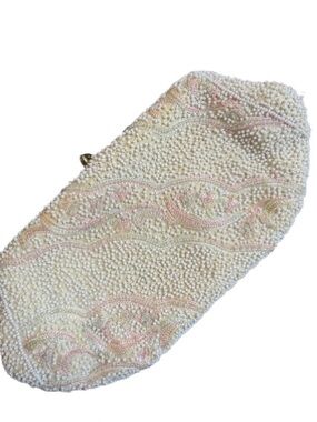Vintage Magid 1950s Hand Beaded Ivory Satin Evening Cluth
